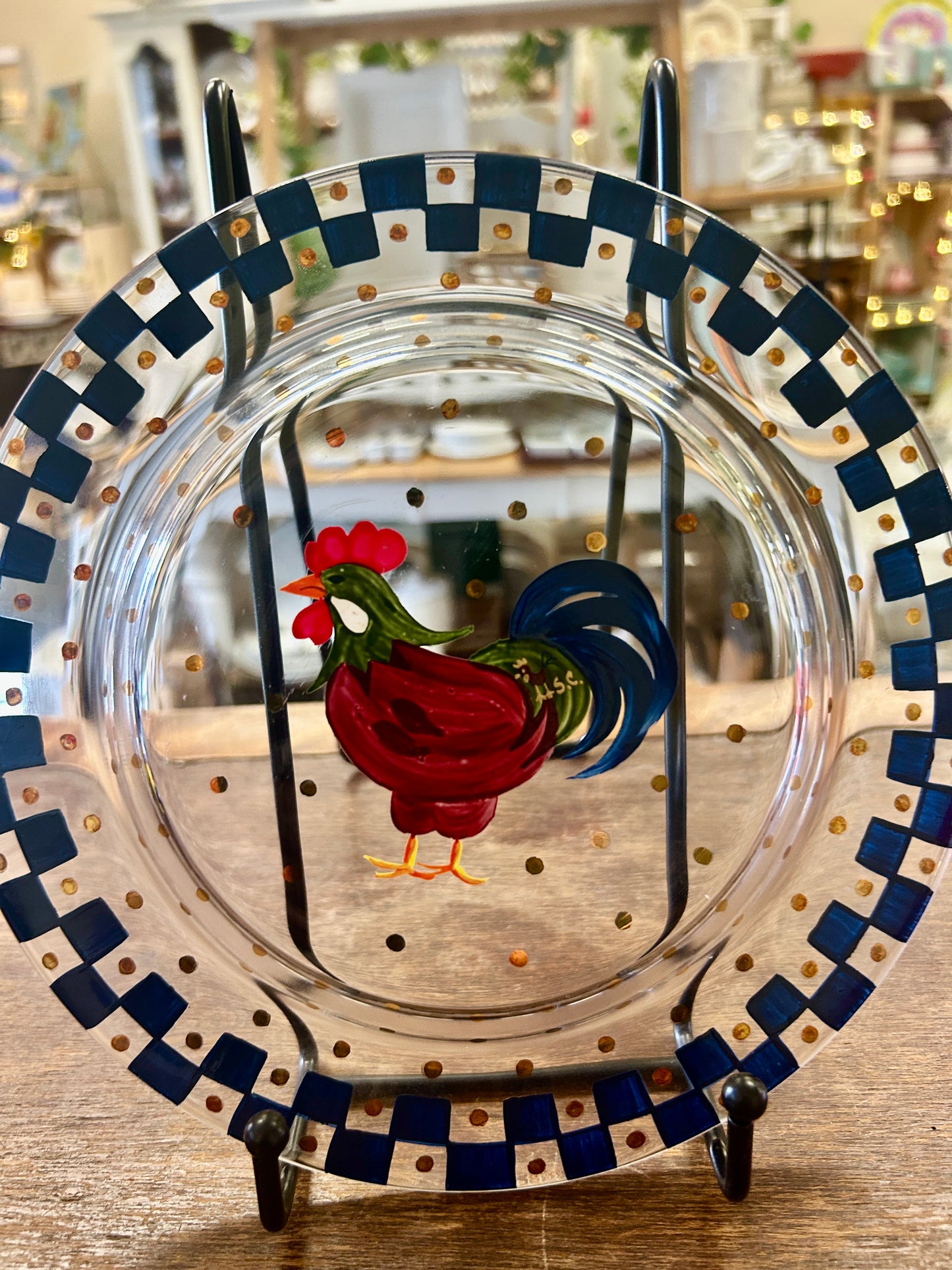 Multicolor Lenox Clear Rooster Plate Blue Check, 8"