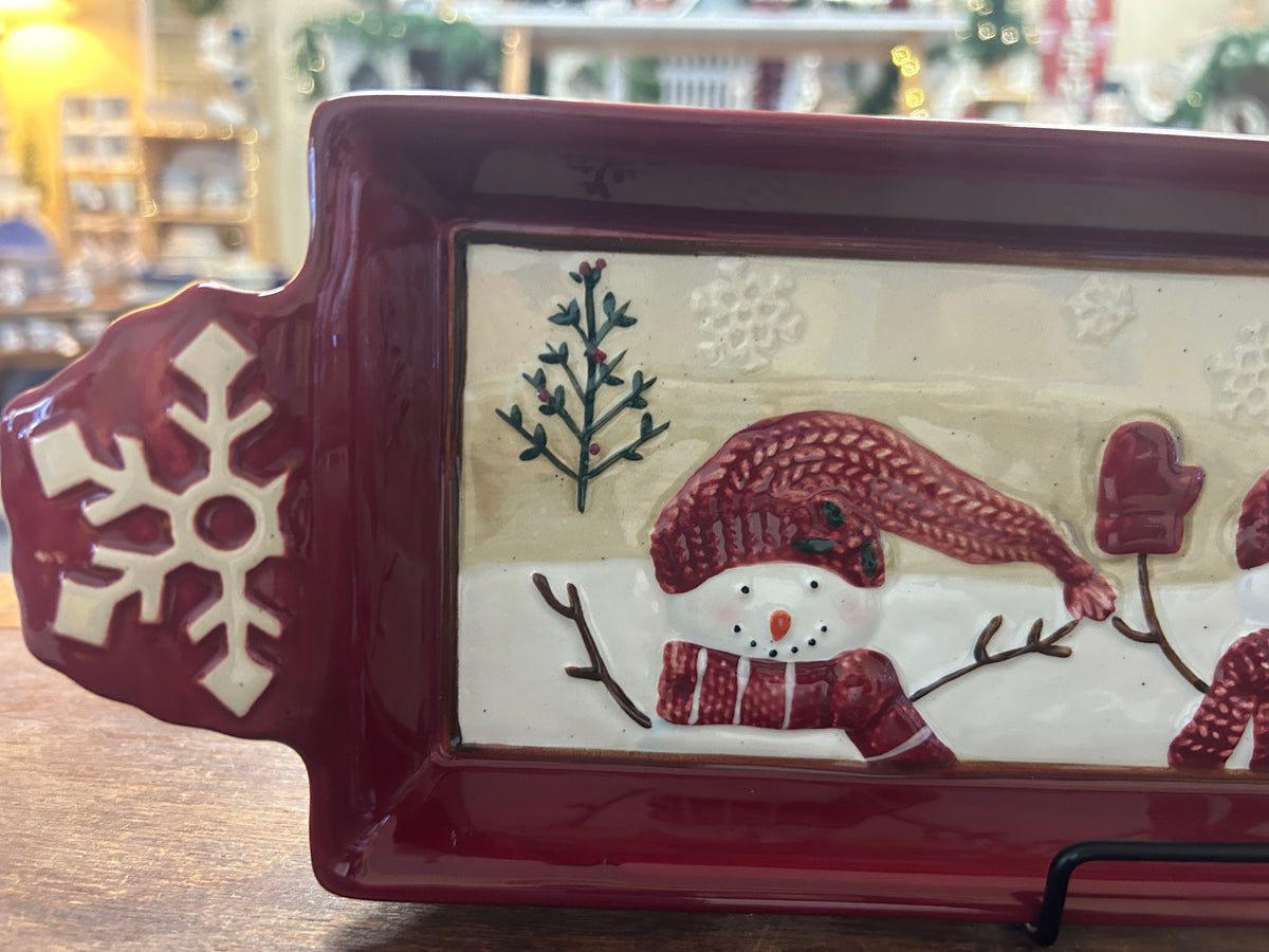 Cranberry St Nicholas Square Winter Wishes Platter w/ Handles, 16"