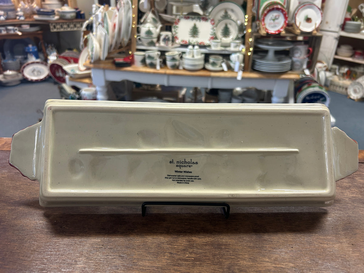 Cranberry St Nicholas Square Winter Wishes Platter w/ Handles, 16"