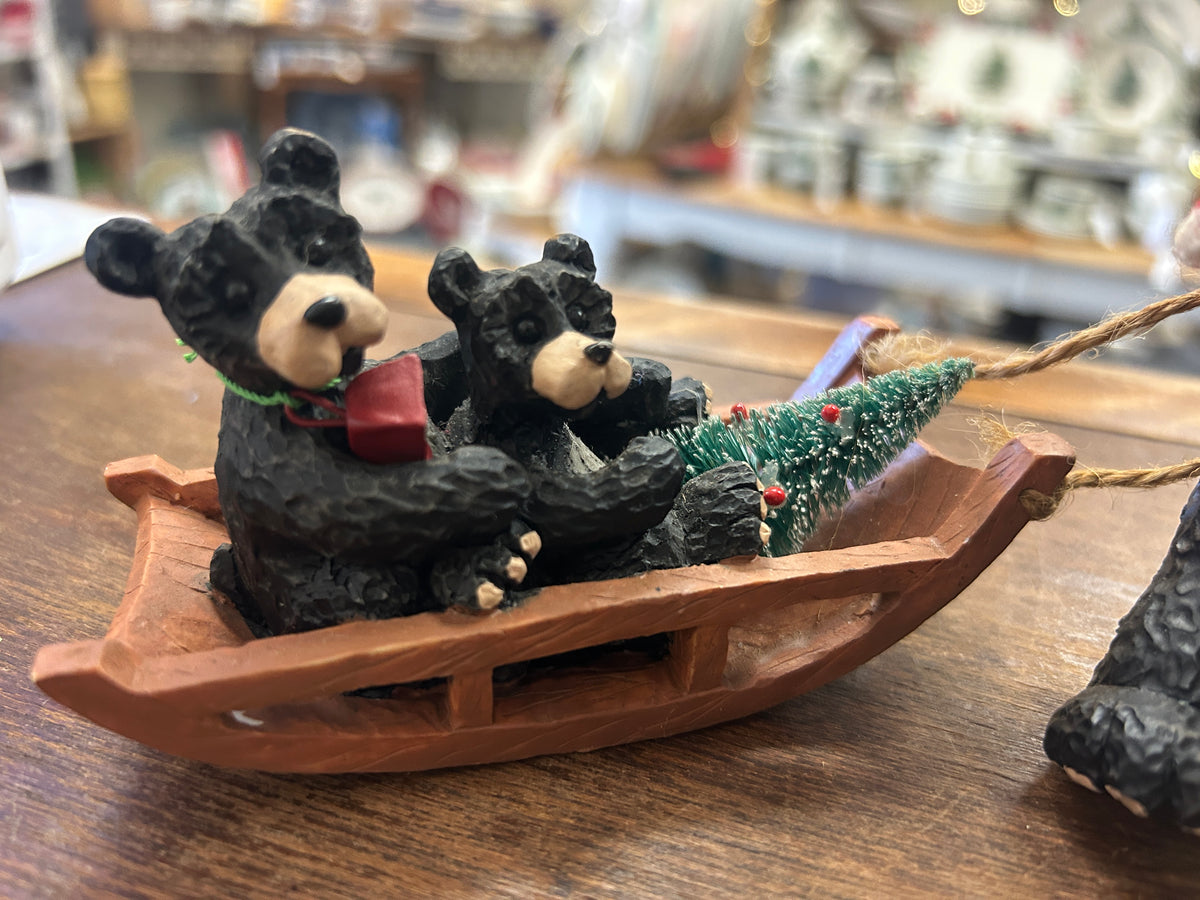 Red Green White KSA Christmas Bears on Sled, 4 1/2"