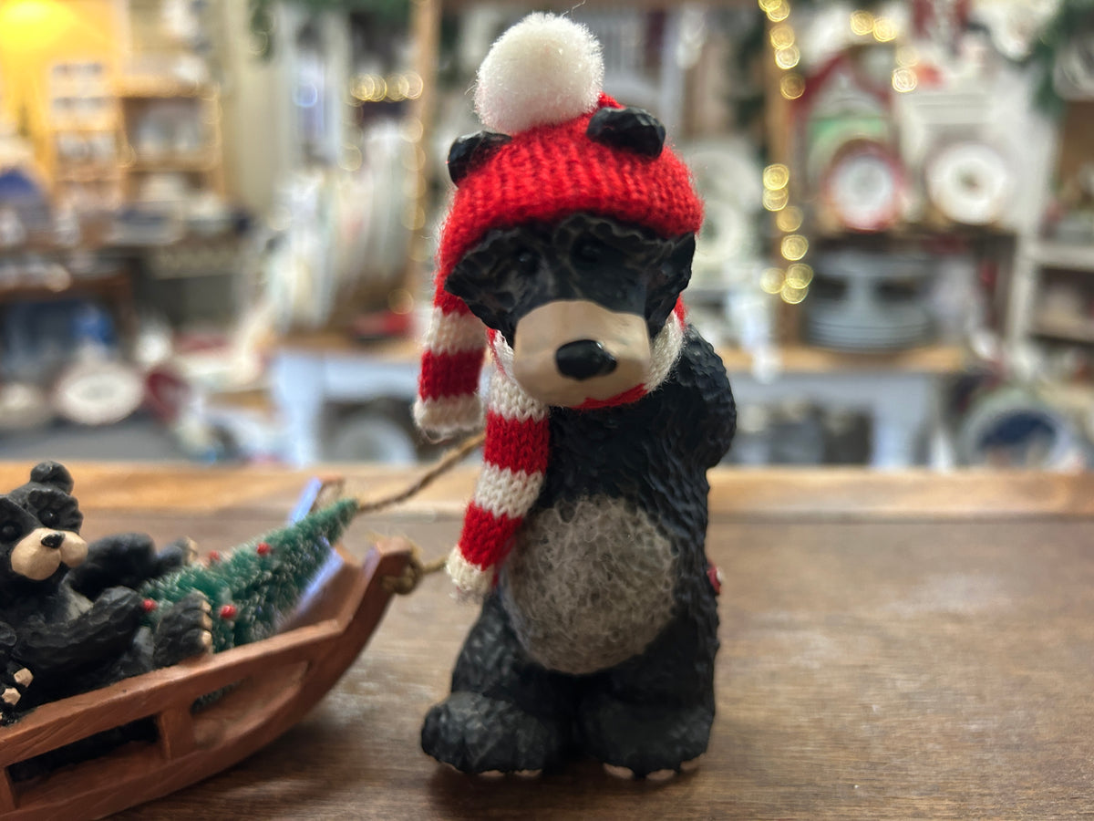 Red Green White KSA Christmas Bears on Sled, 4 1/2"