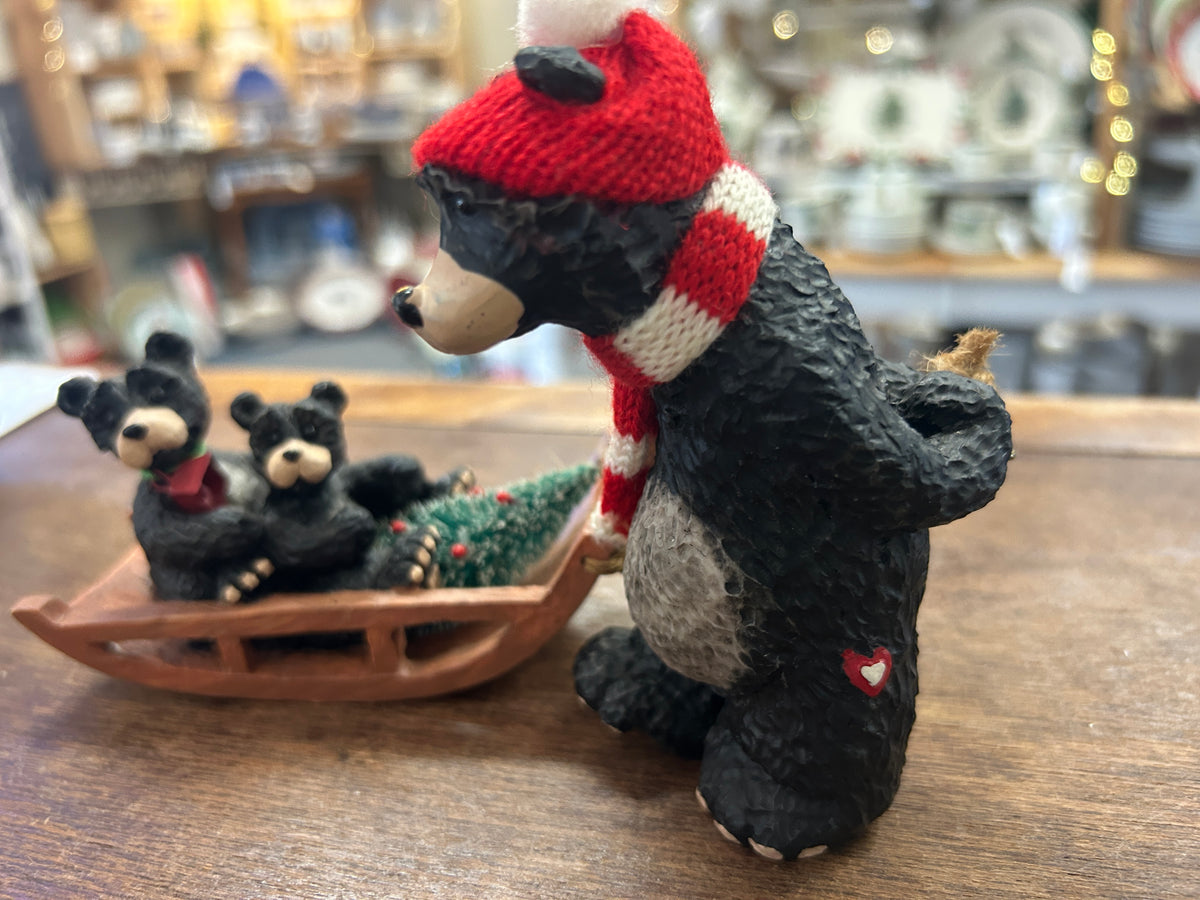 Red Green White KSA Christmas Bears on Sled, 4 1/2"