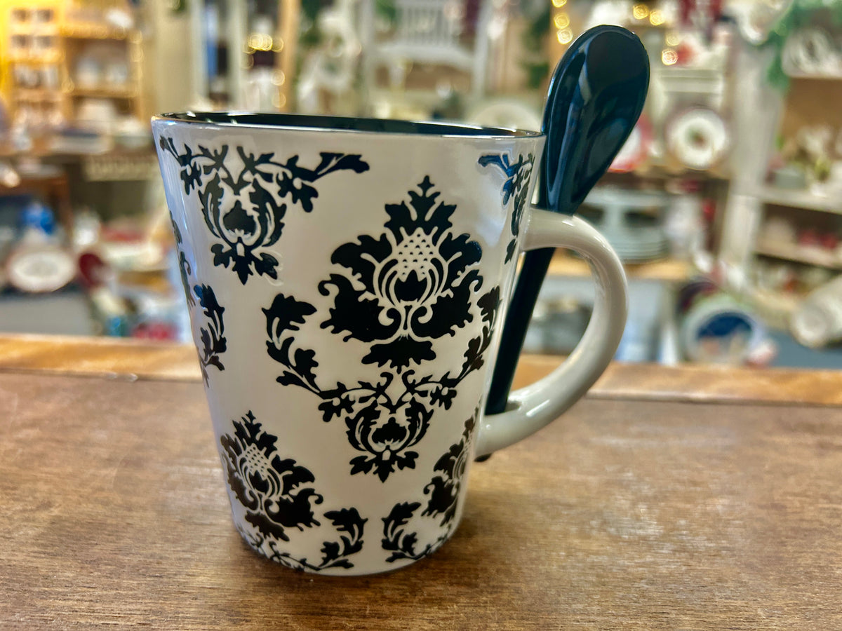 Black & White Abbott Black & White Mug w/ Spoon, 4 1/4"