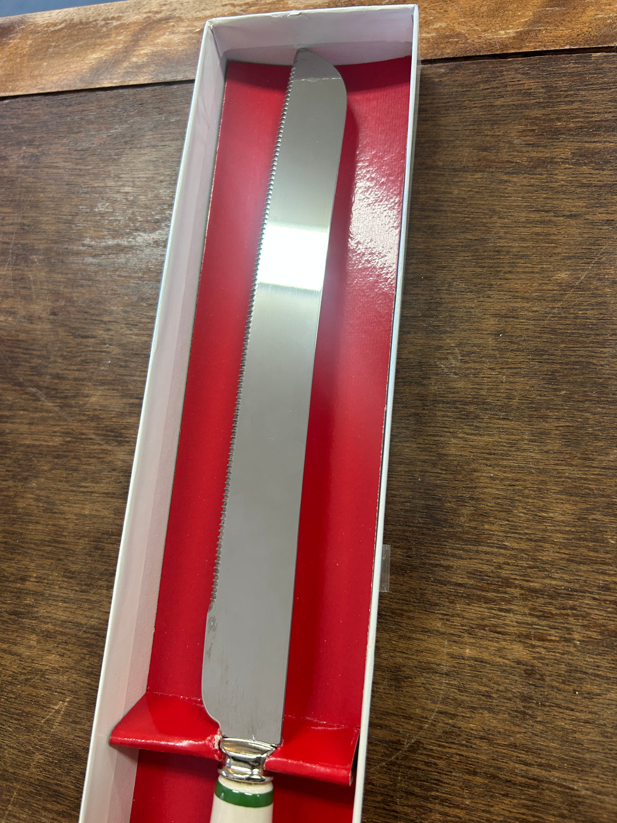 Red Green White Spode Christmas Tree Cake Knife England, 12"