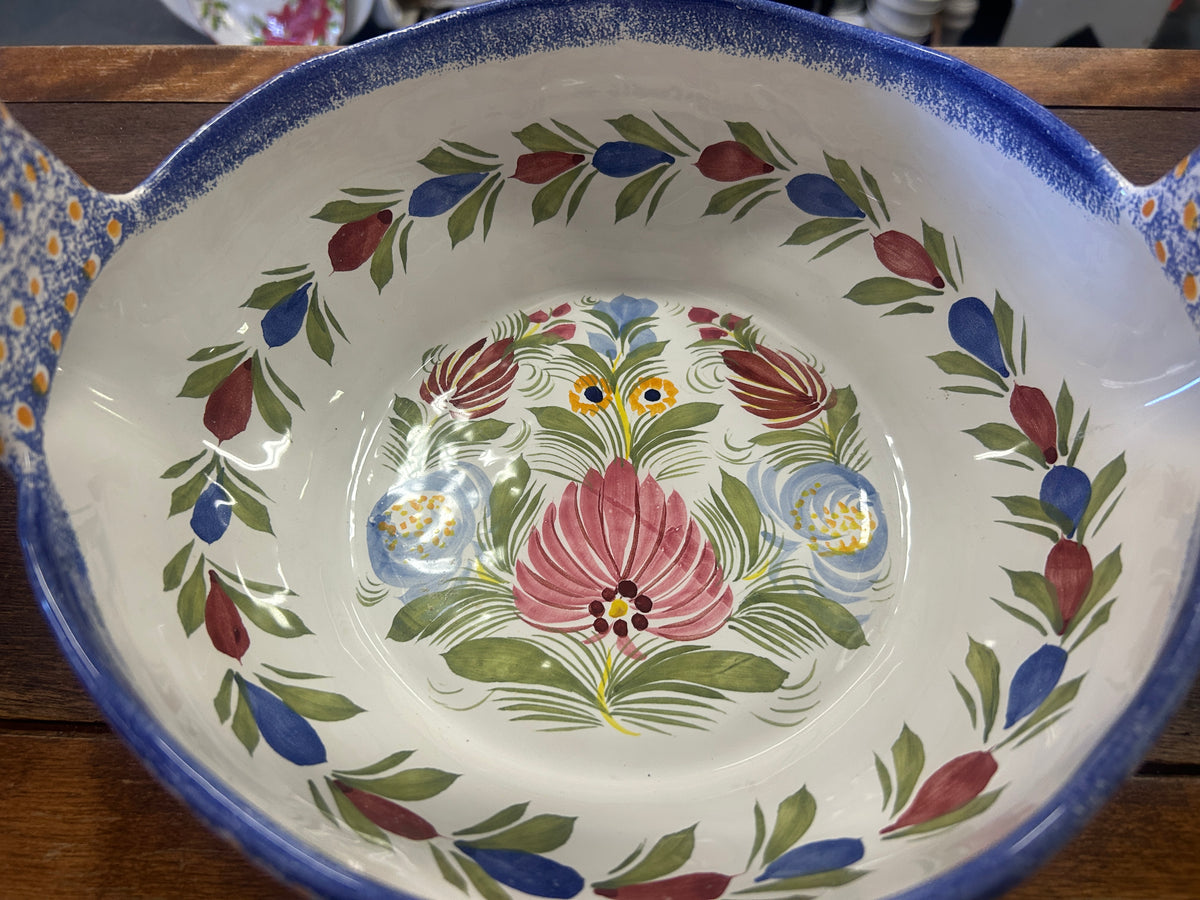 Multicolor Quimper Swan Bowl Basket France, 10"