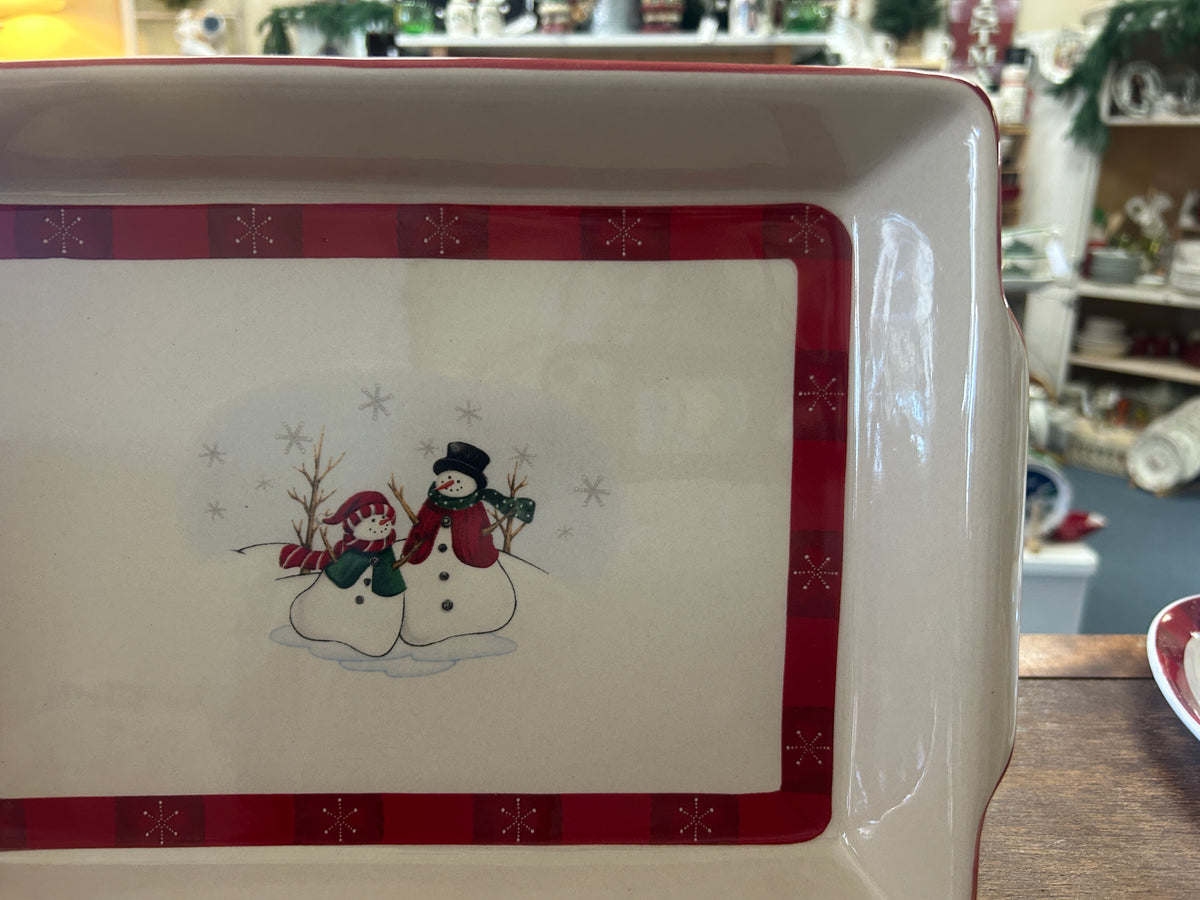 Red Green White Royal Seasons Red Snowman Rectangle Baker, 13"