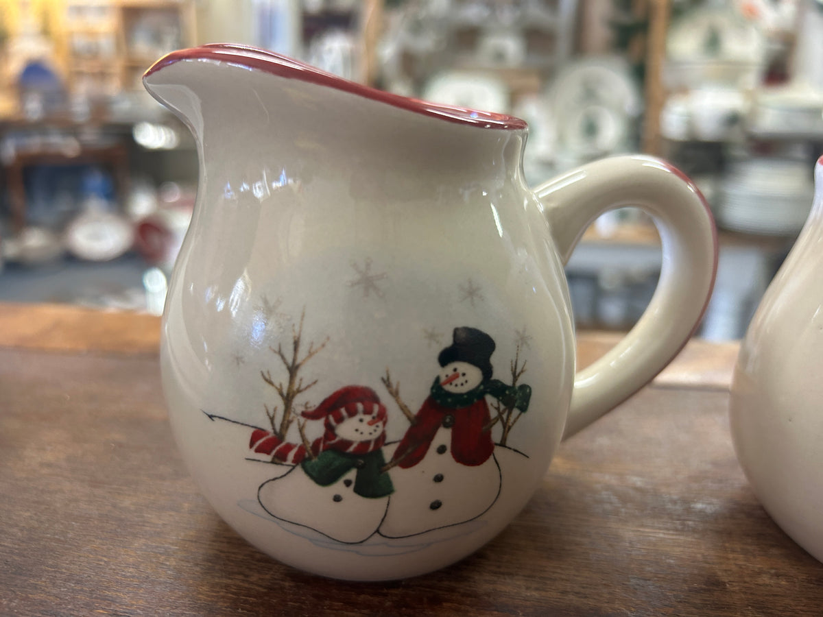 Red Green White Royal Seasons Snowman Sugar & Creamer, 4"