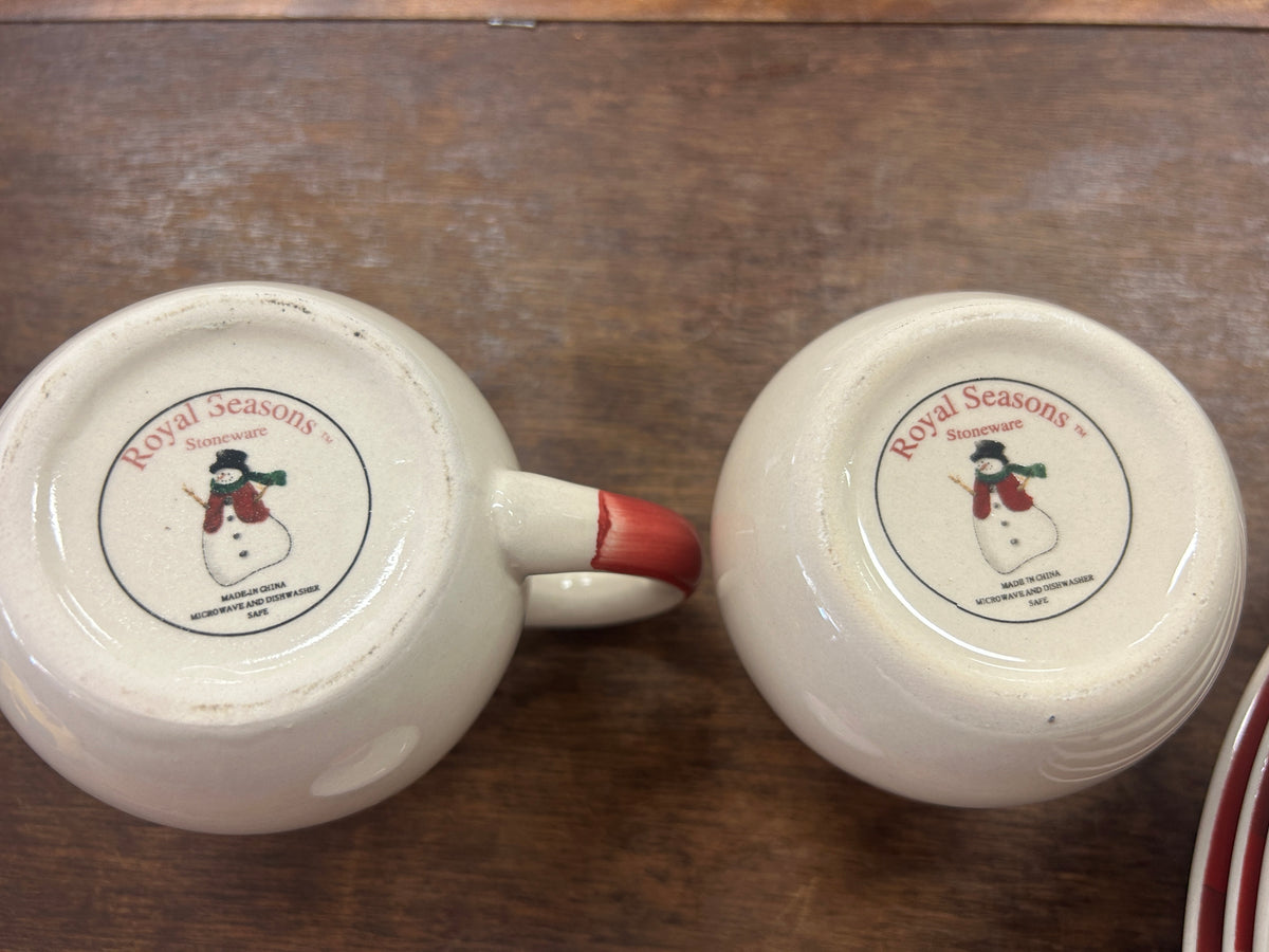 Red Green White Royal Seasons Snowman Sugar & Creamer, 4"