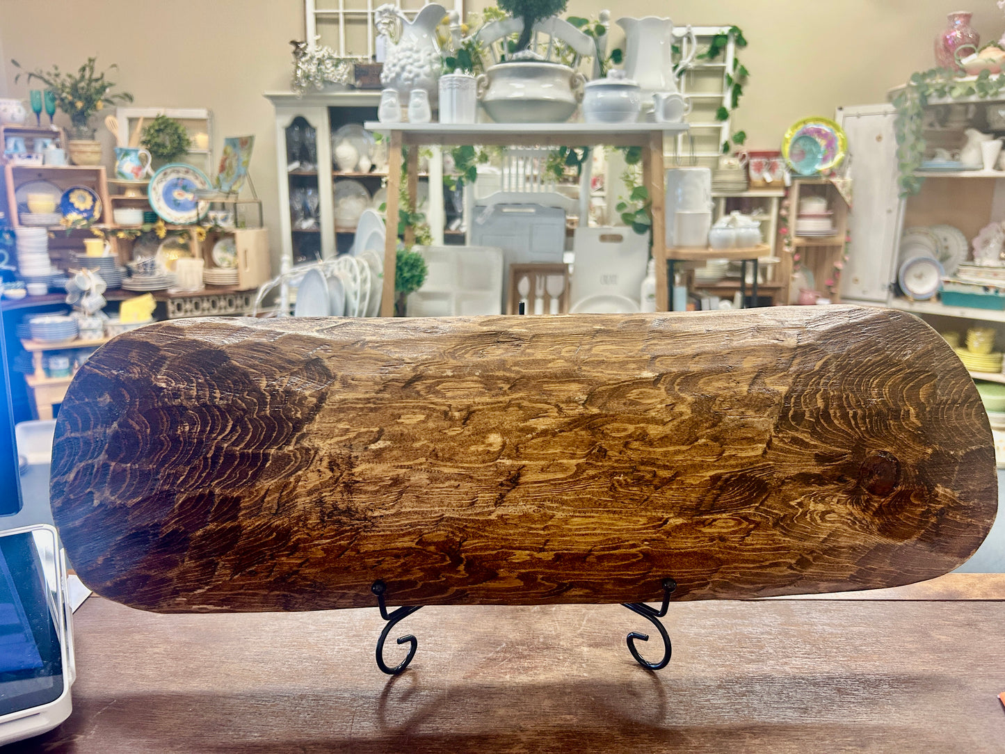 Medium wood Carved Wooden Oblong Bowl, 21 1/2"