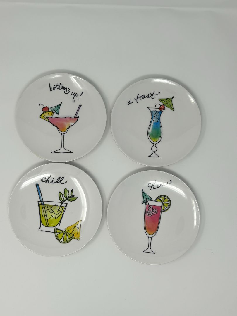 Multicolor Queen West Trading Co Cocktail Plates Melamine Set of 4, 5 3/4"