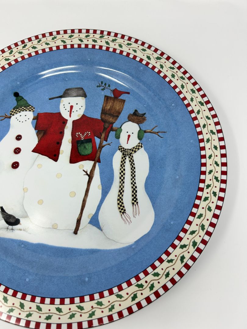 Multicolor Sakura Snowman Round Platter, 12 1/4"
