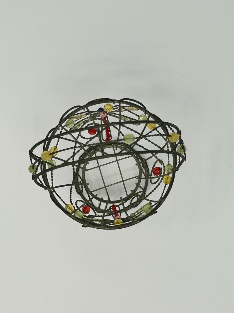 Multicolor Metal Basket with Beaded Dragonfly, 7"