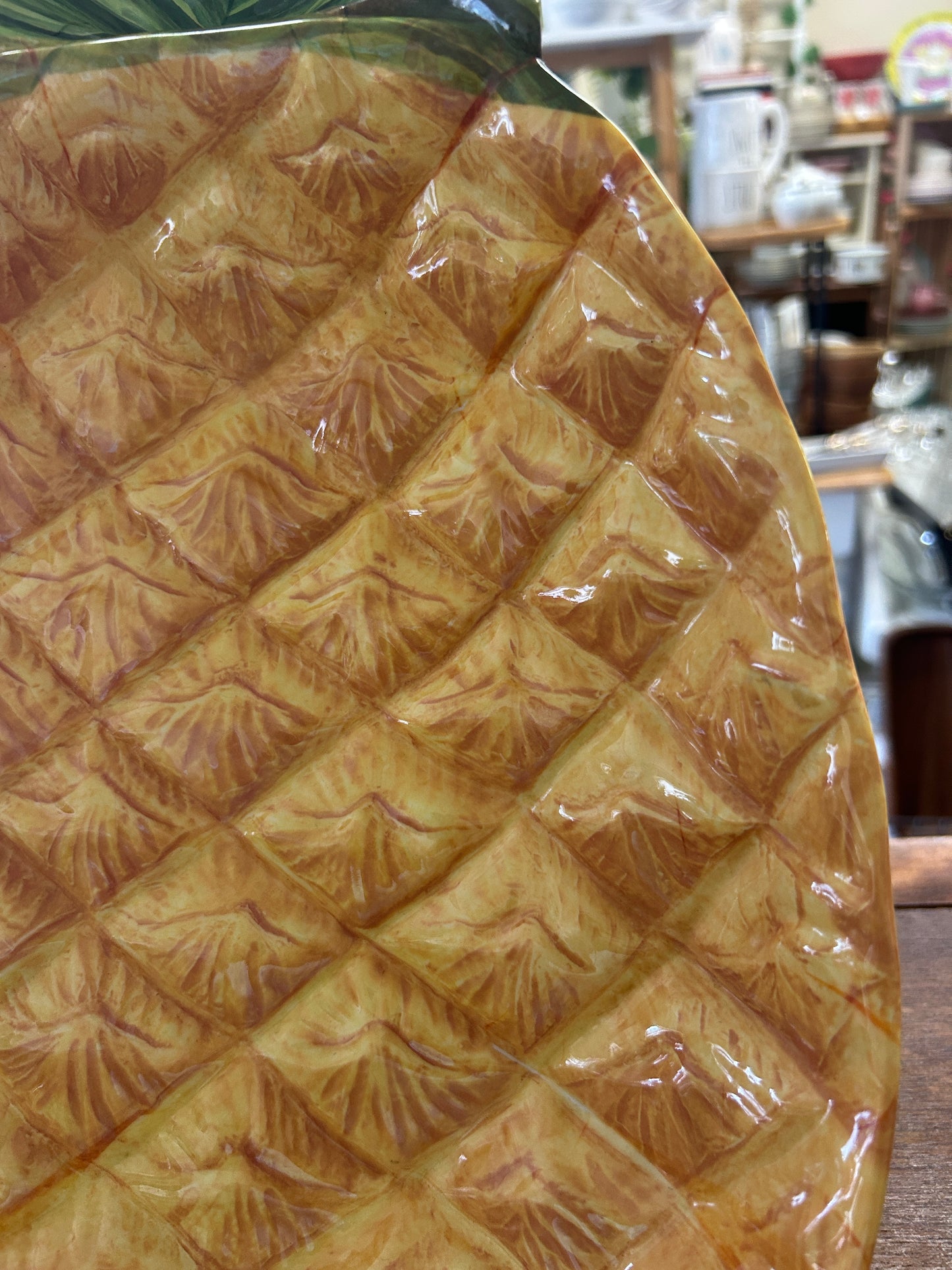 Yellow & Green Melamine Pineapple 2 Section, 16"