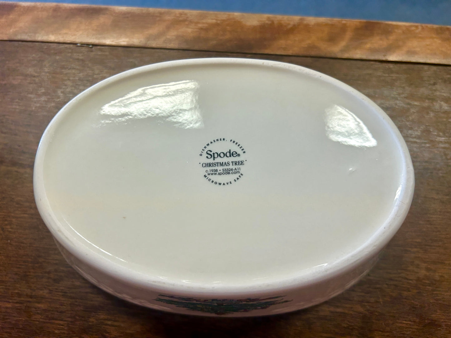 Red Green White Spode Christmas Oval Bowl, 9"