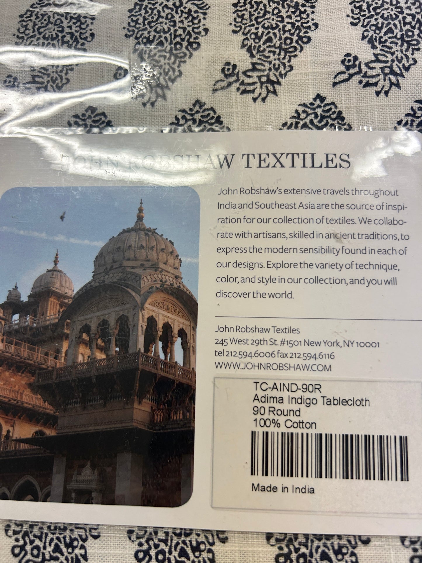 Blue & White John Robshaw NEW Indigo 90" Round Tablecloth, 90"