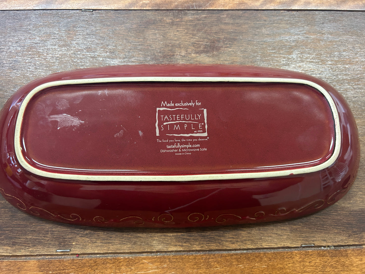 Tastefully Simple Cranberry Oblong Bowl, 14"