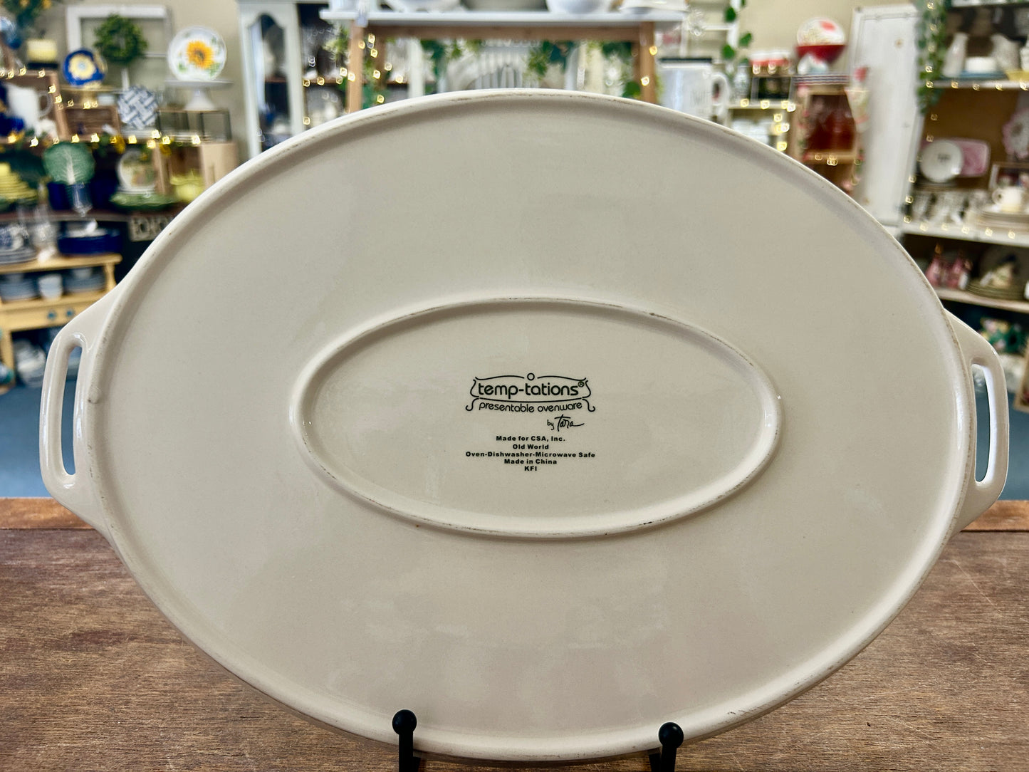 Olive Green Temptations Old World Platter w/ Handles, 15"