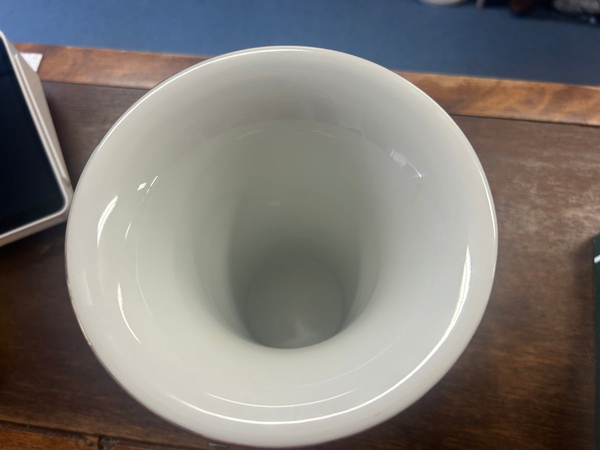 Vintage trumpet rose vase interior, white ceramic bowl with smooth glossy finish