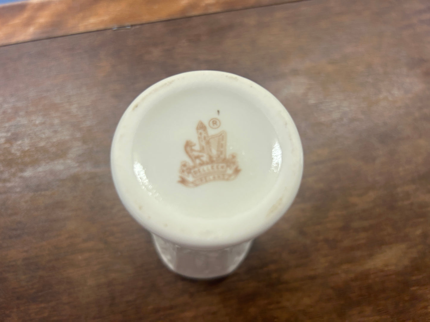 White Belleek Gold Rim Vase Ireland, 4 1/4"
