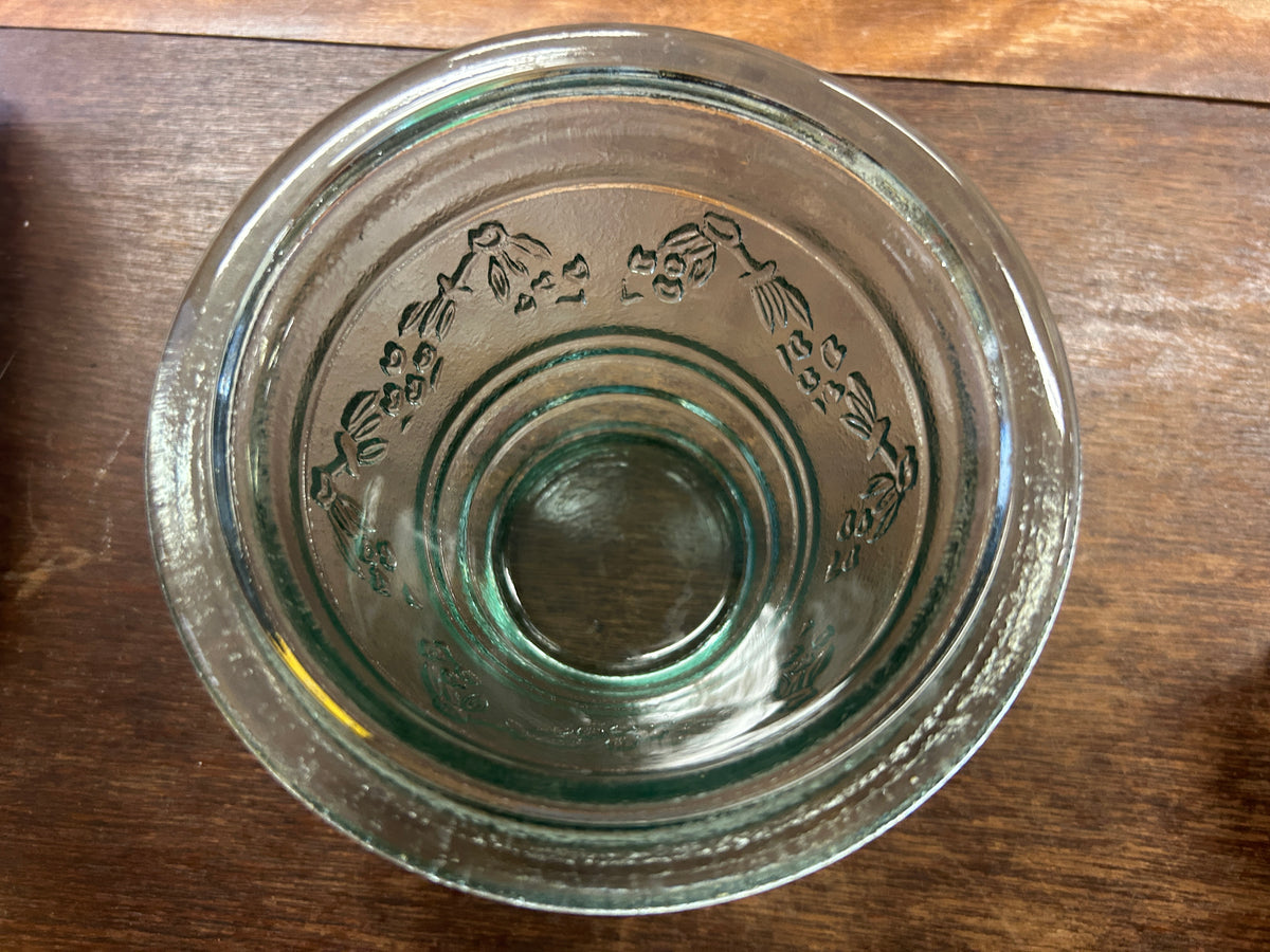 Le Mediterranea handblown glass tumbler, green, embossed base design, 4 3/4 in