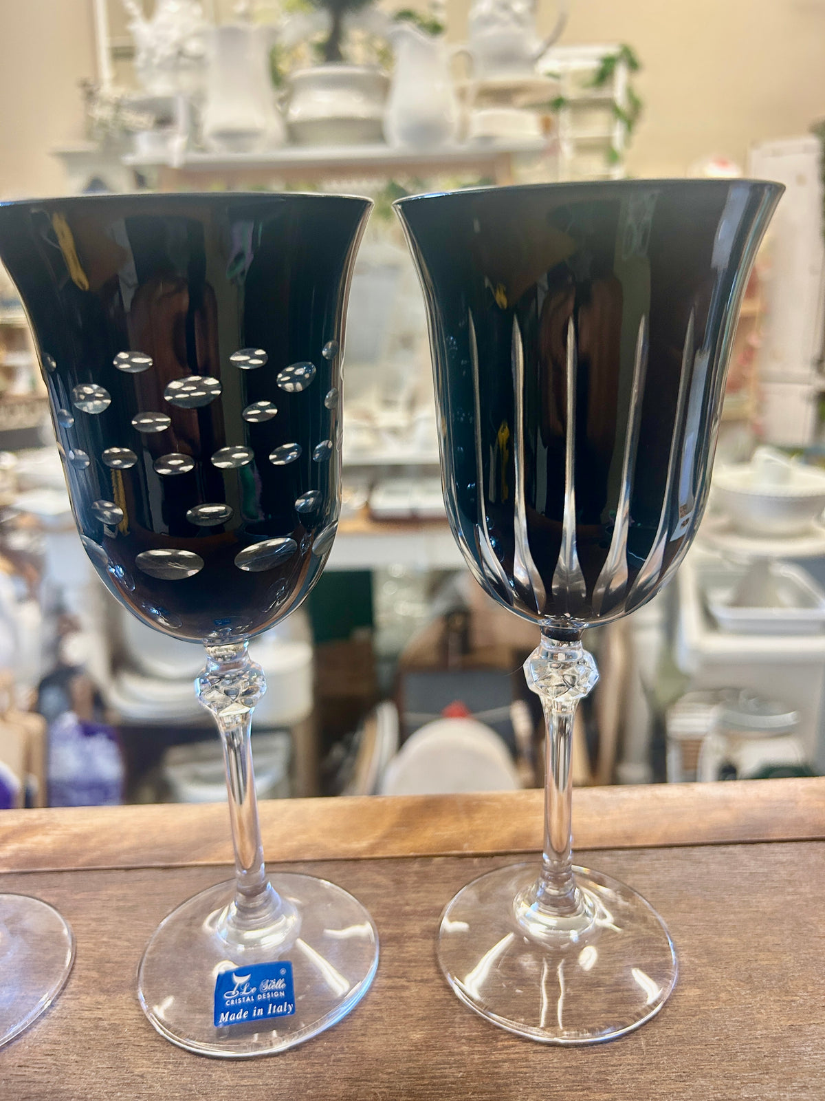 Le Stelle Black Wine Glasses 4 Italy, 8 1/4"