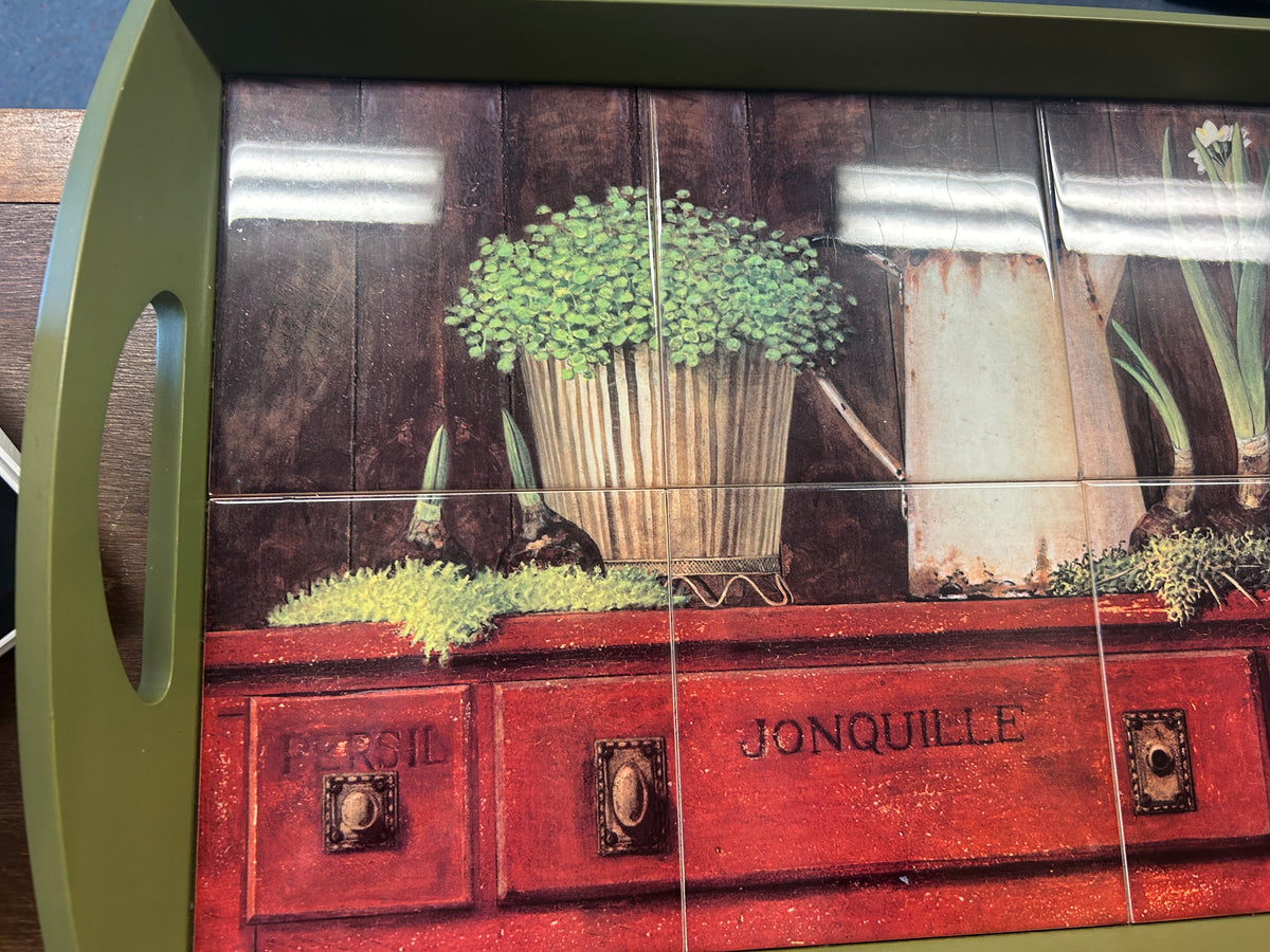 Green Wooden Tray, 20 1/2"