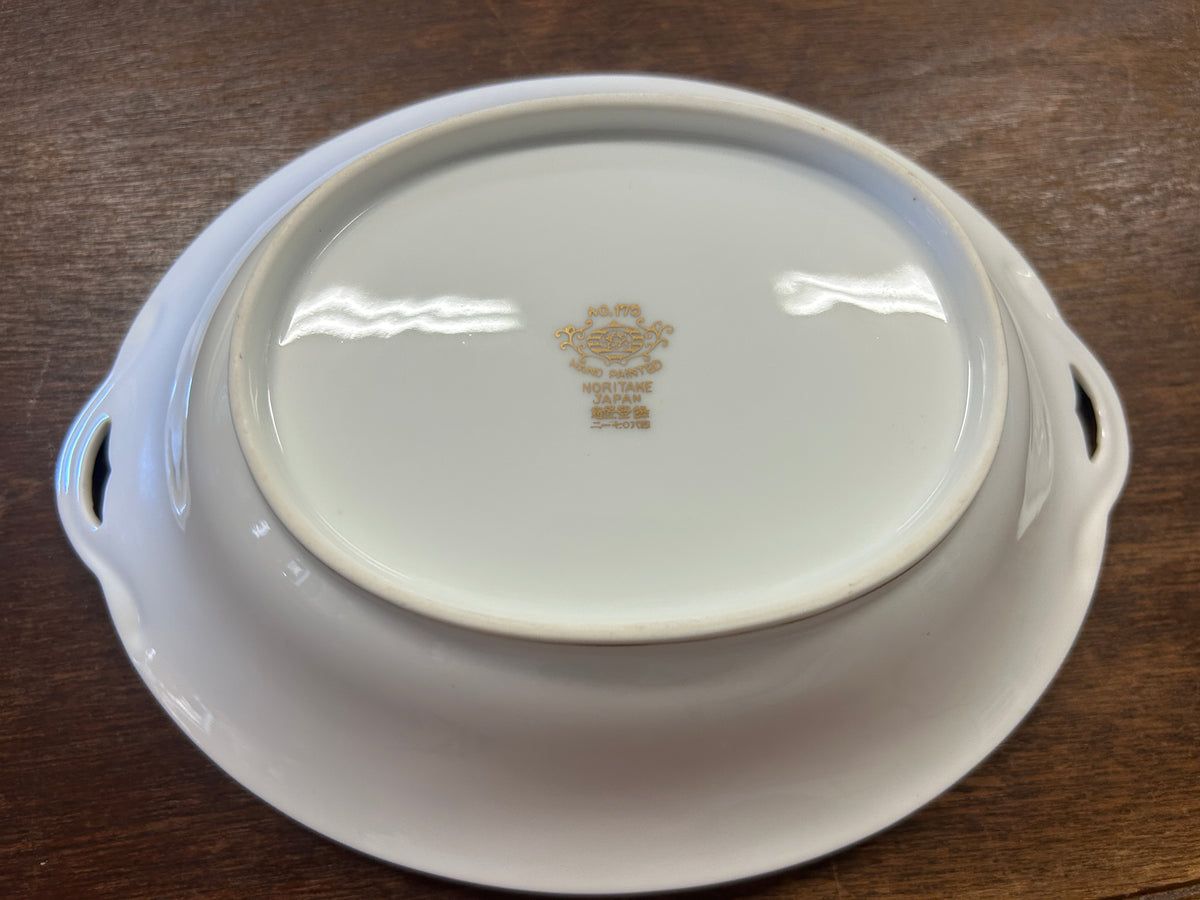 Gold & White Noritake Christmas Ball Oval Bowl, 10 1/4"