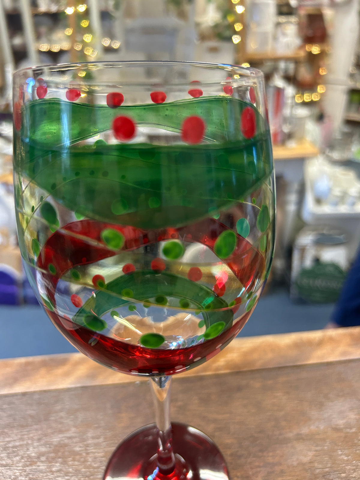 Red Green White Christmas Wine Glass, 9 1/2"