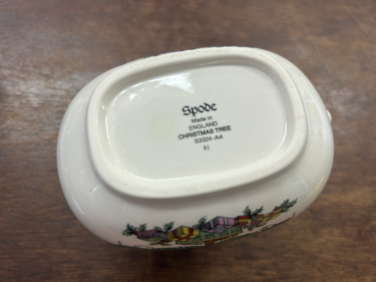 Red Green White Spode Christmas Tree Creamer England, 4 1/2"