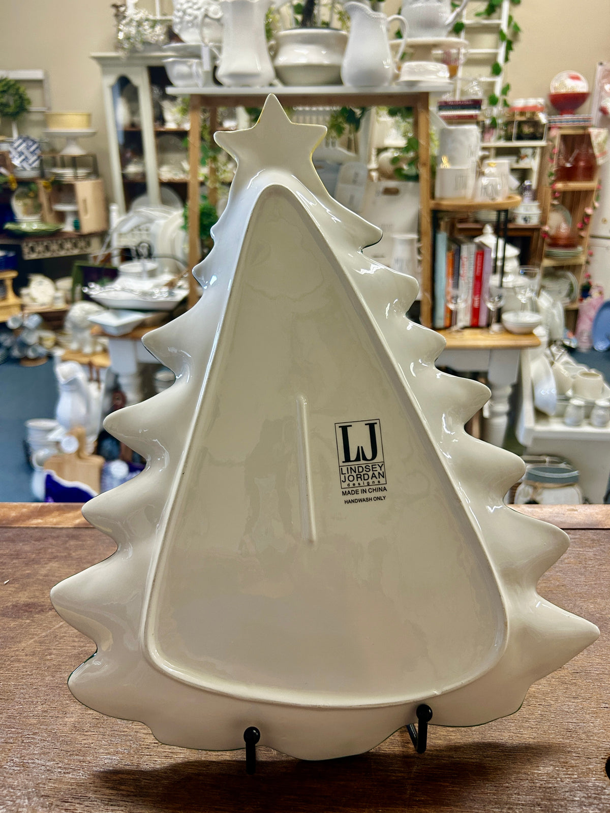 Green Lindsey Jordan Christmas Tree Platter, 14"