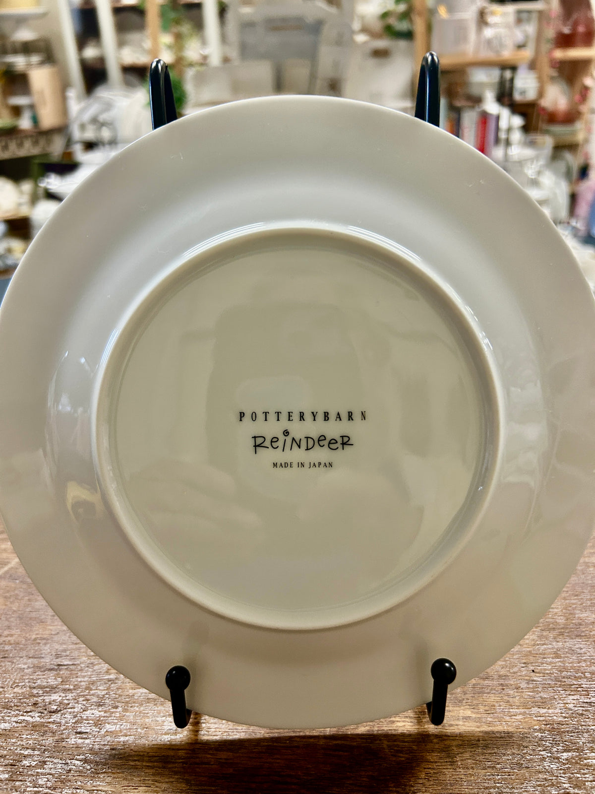 White Pottery Barn Dasher Reindeer Plate Japan, 8 1/2"