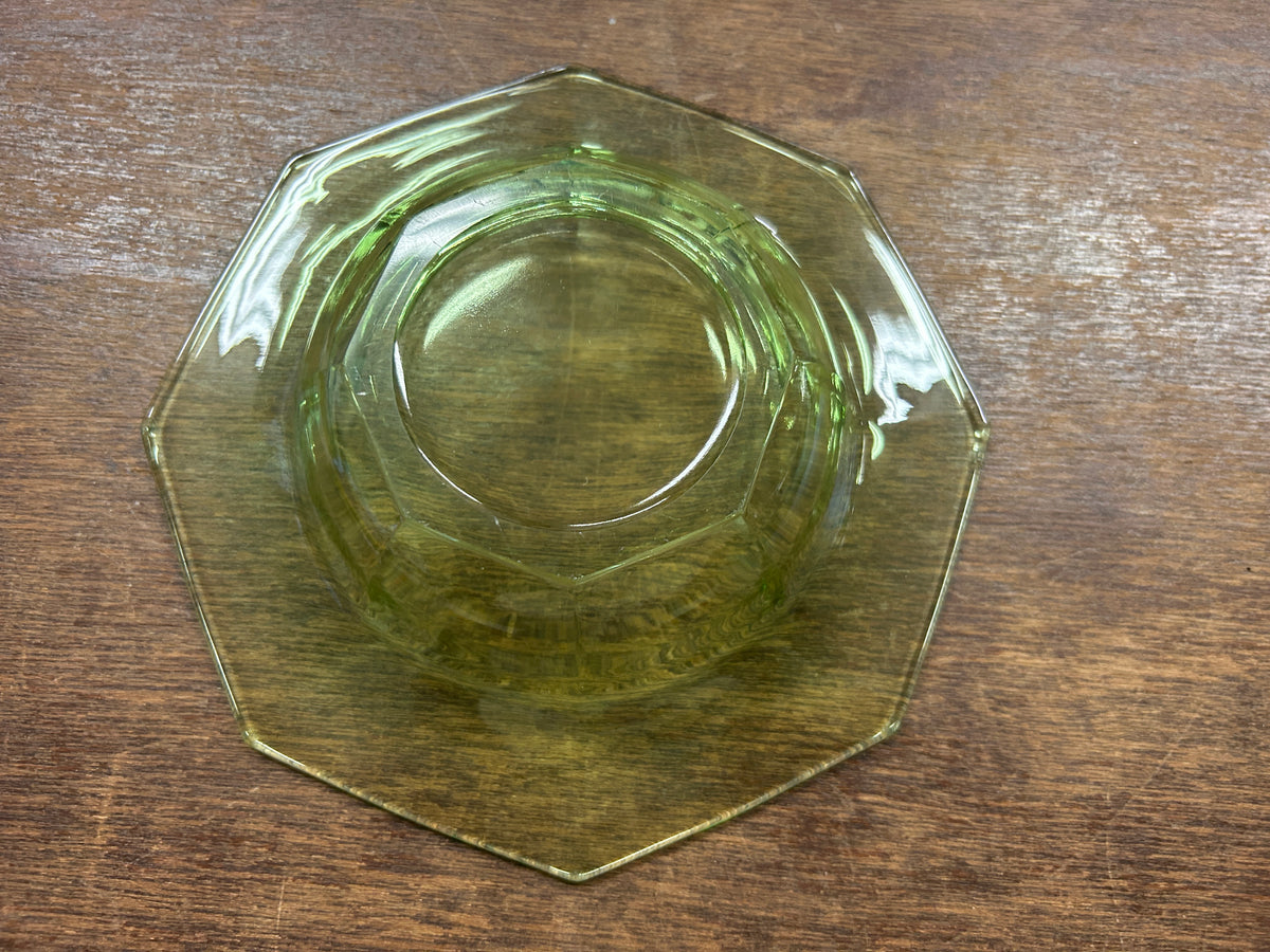 Heisey Glass Green Octagon Bowl, 7"