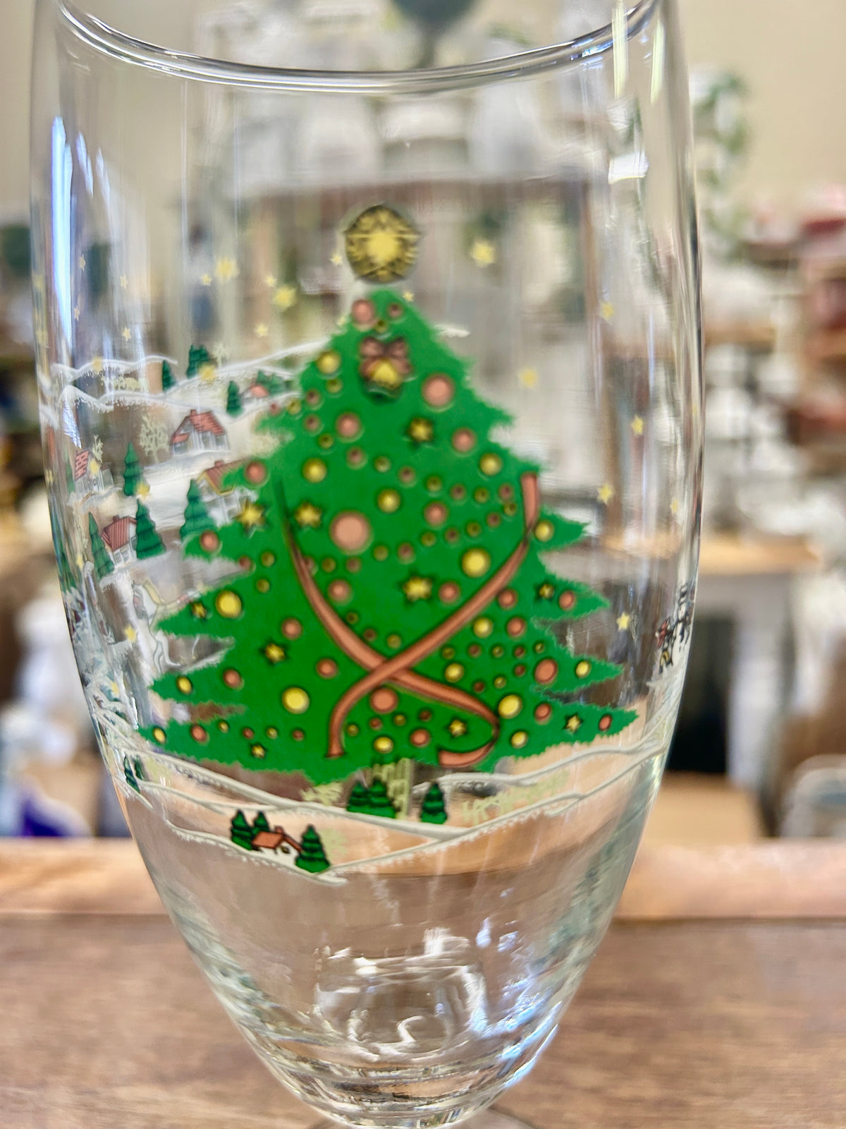 Red Green White Winter Christmas Goblet, 7 3/4"