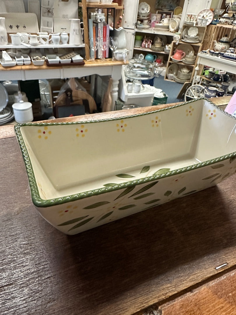 Old World Green Temptations Rectangular Baker RARE, 9"