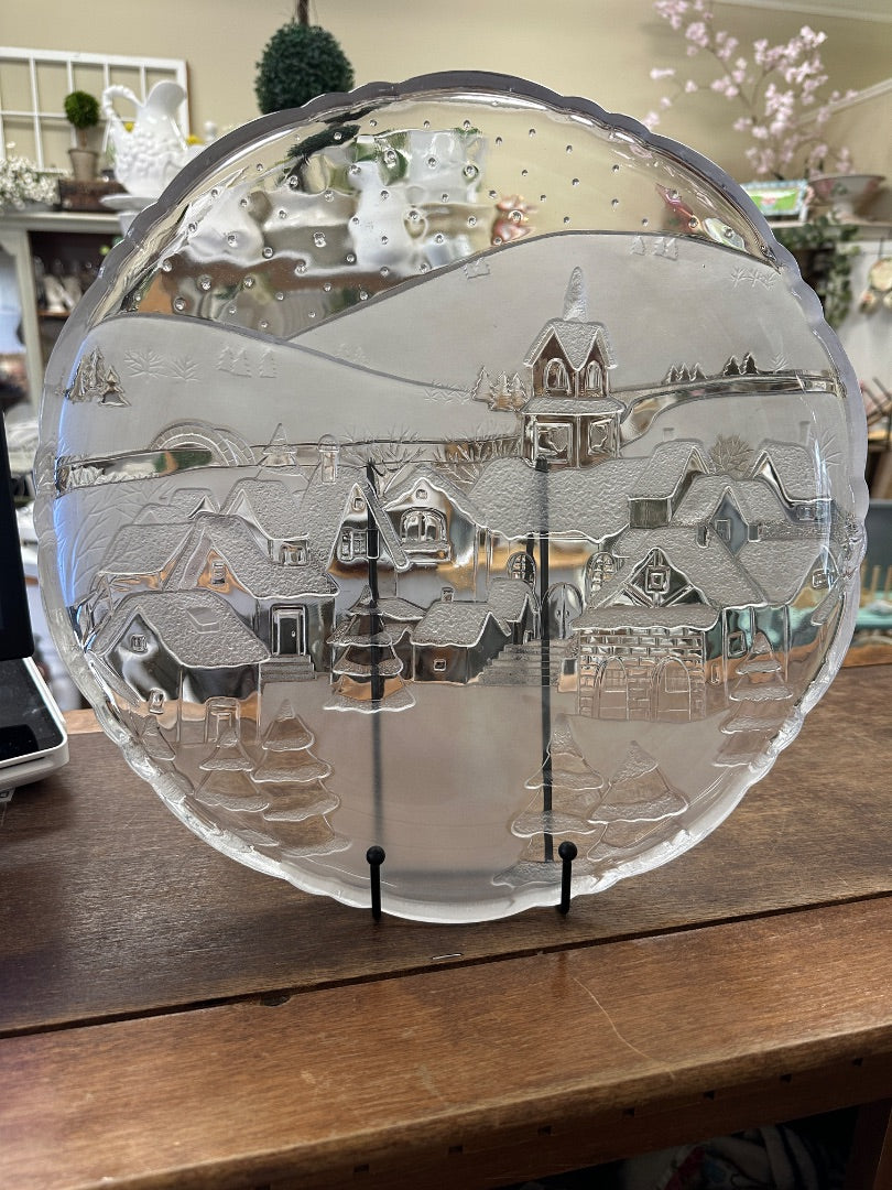 Clear Crystal Clear Studios Frosted Winter Scene Platter, 14"