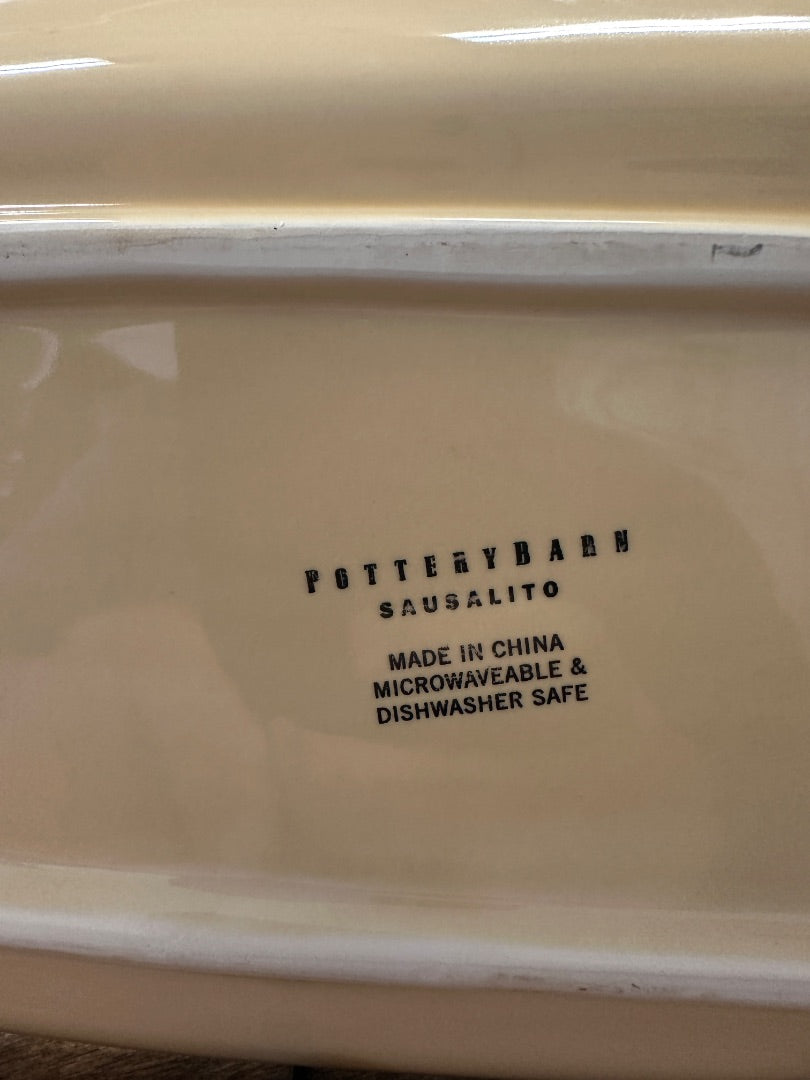 Yellow oval platter underside stamp: PotteryBarn Sausalito, made in China