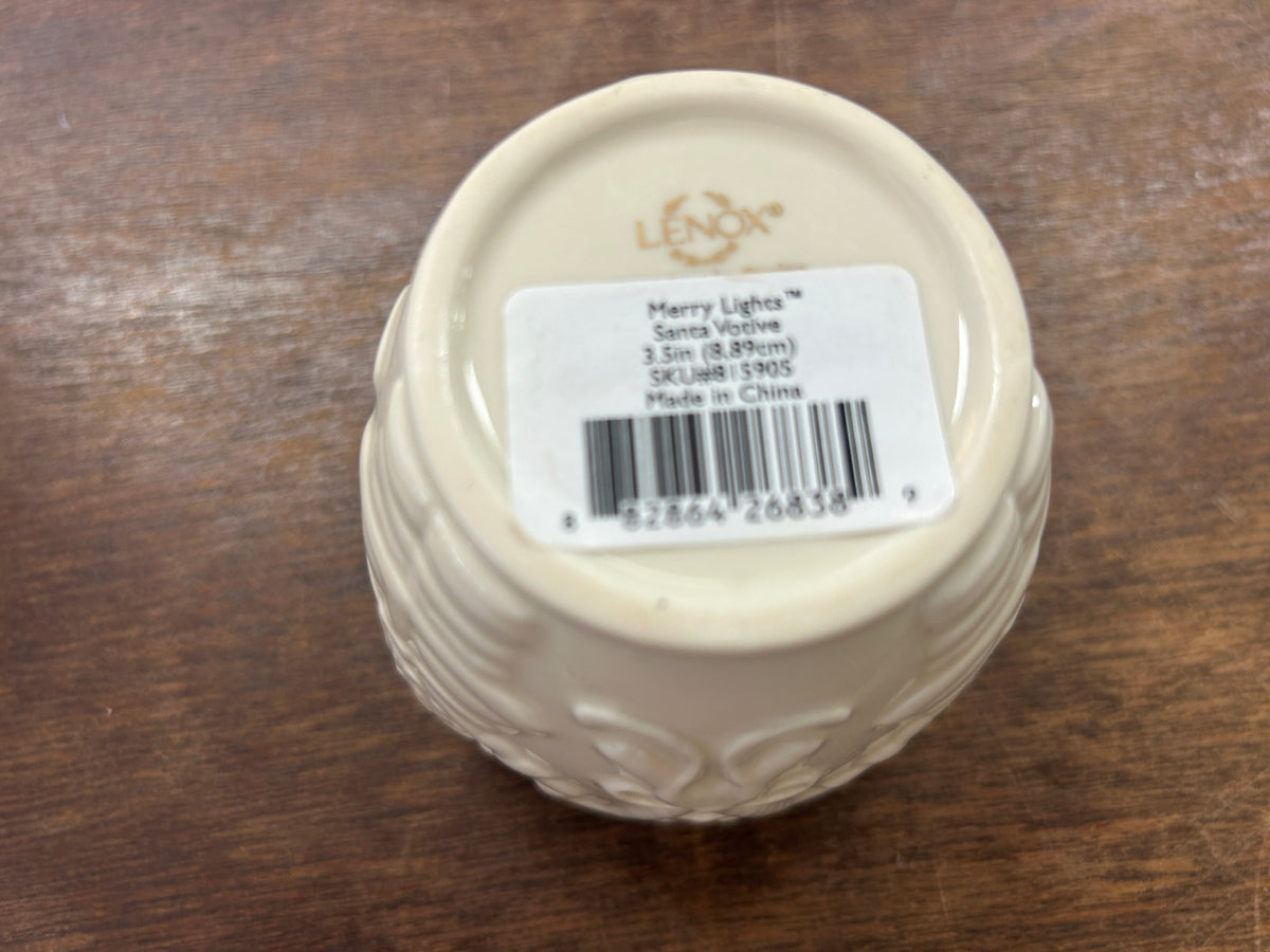 Cream Lenox Merry Lights Santa Candleholder, 3 1/2"