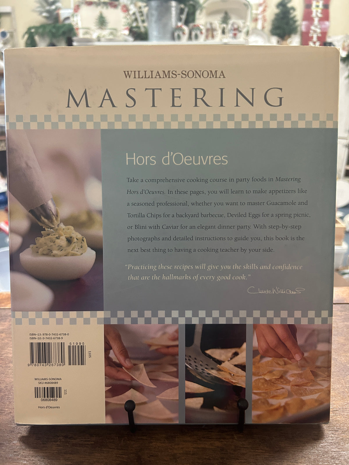 Williams-Sonoma Mastering Hors d'Oeuvres cookbook, back cover with barcode and text