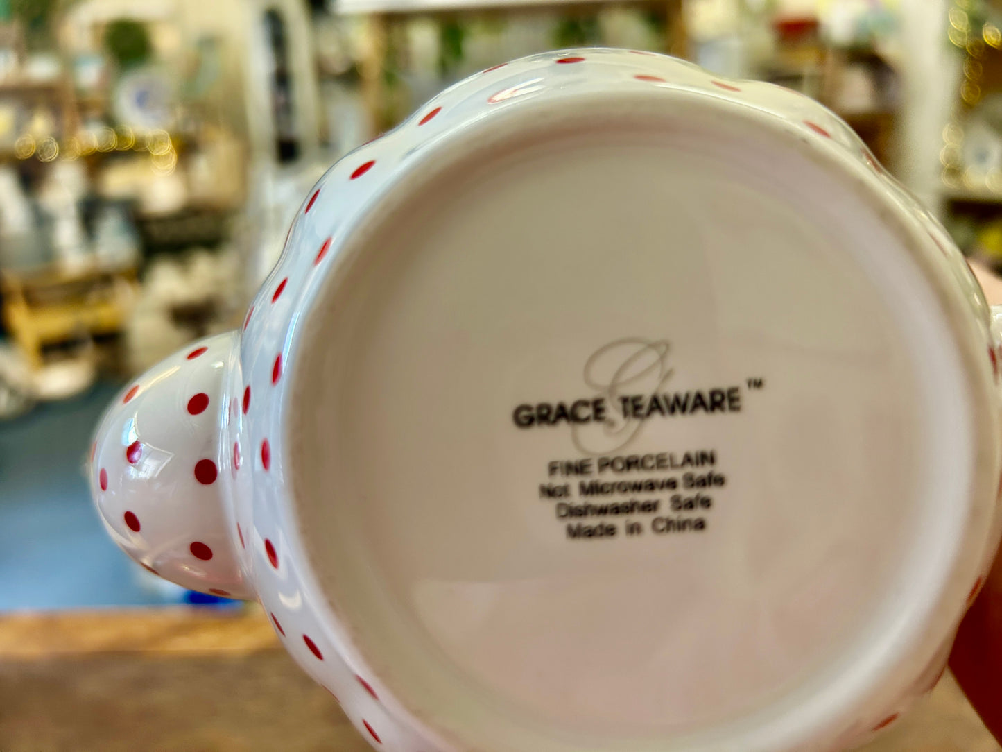 Grace Teaware Red Polka Dot Tea Pot, 7"