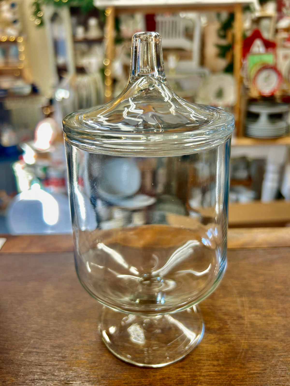 Clear Pedestal Jar w/ Lid, 8"