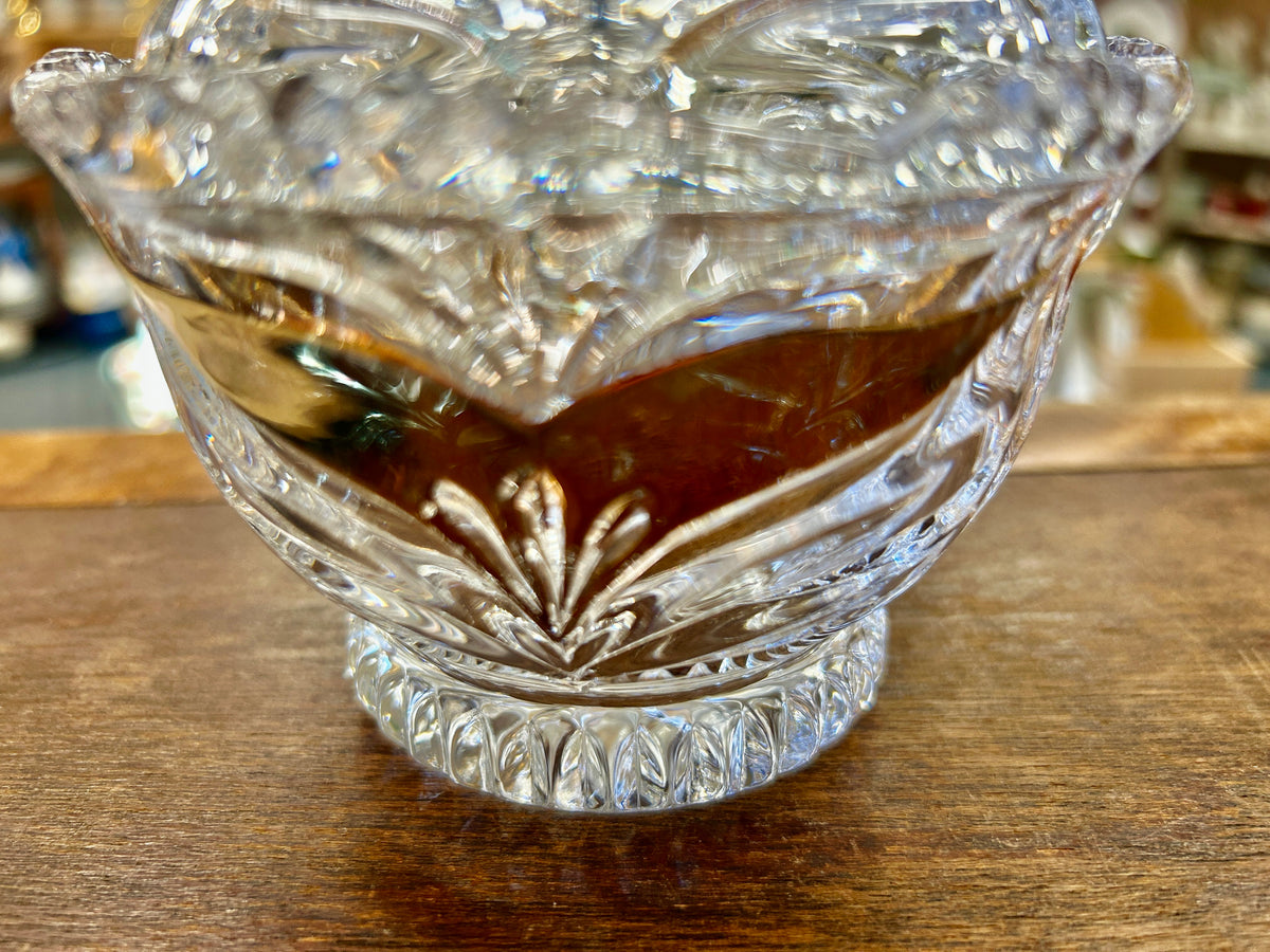 Clear Anna Hutte Bleikristall Lead Crystal Gold Jar w/ Lid, 6 1/2"