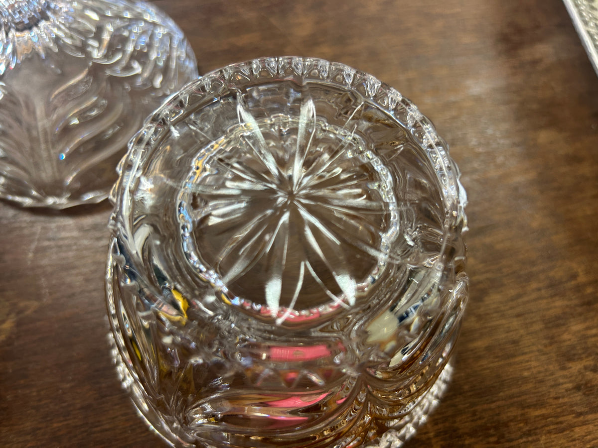 Clear Anna Hutte Bleikristall Lead Crystal Gold Jar w/ Lid, 6 1/2"
