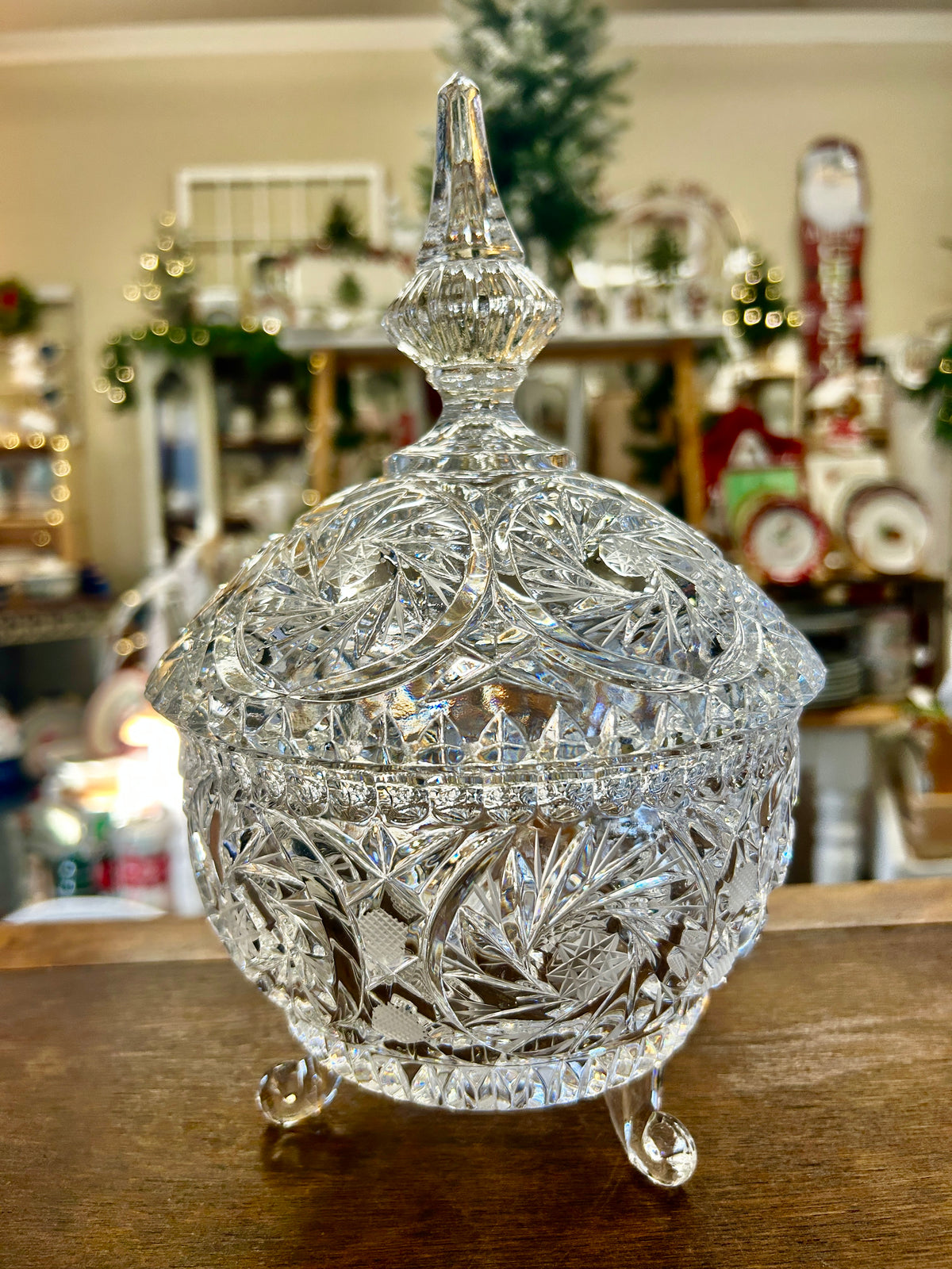Crystal Clear Studios Crystal 3 Leg Dish w/ Lid Poland, 10"