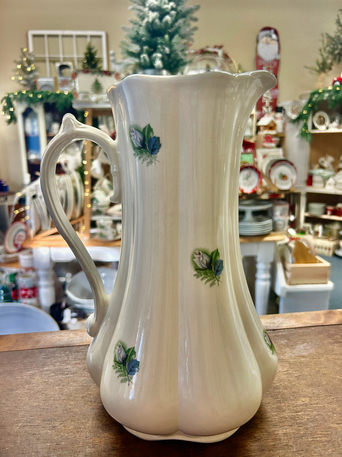 White Cramer Vintage Rose Pitcher, 10 1/2"
