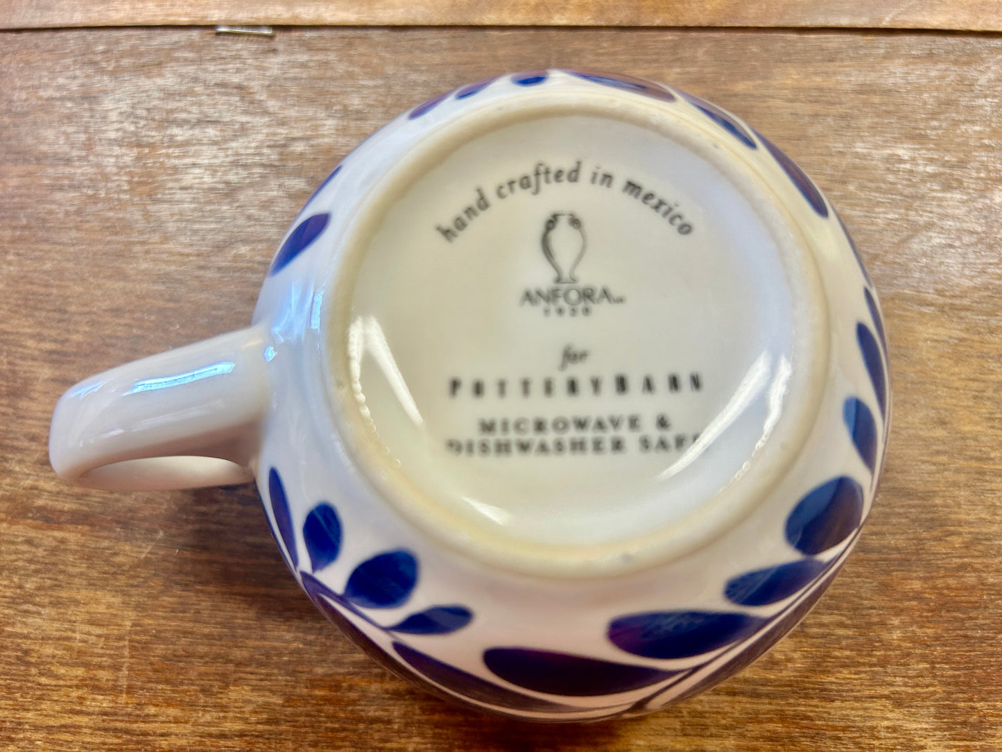 Blue & White Pottery Barn Anfora Cup & Saucer Mexico, 6 1/4"
