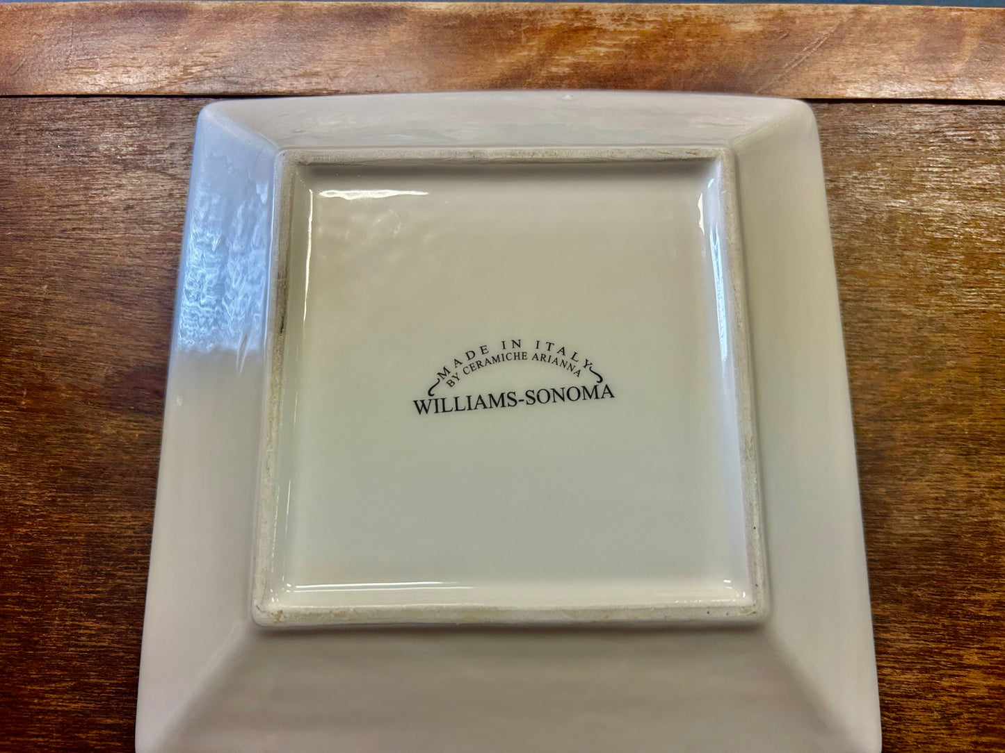 Green & Cream Williams Sonoma Leaf Square Bowl Italy, 8"