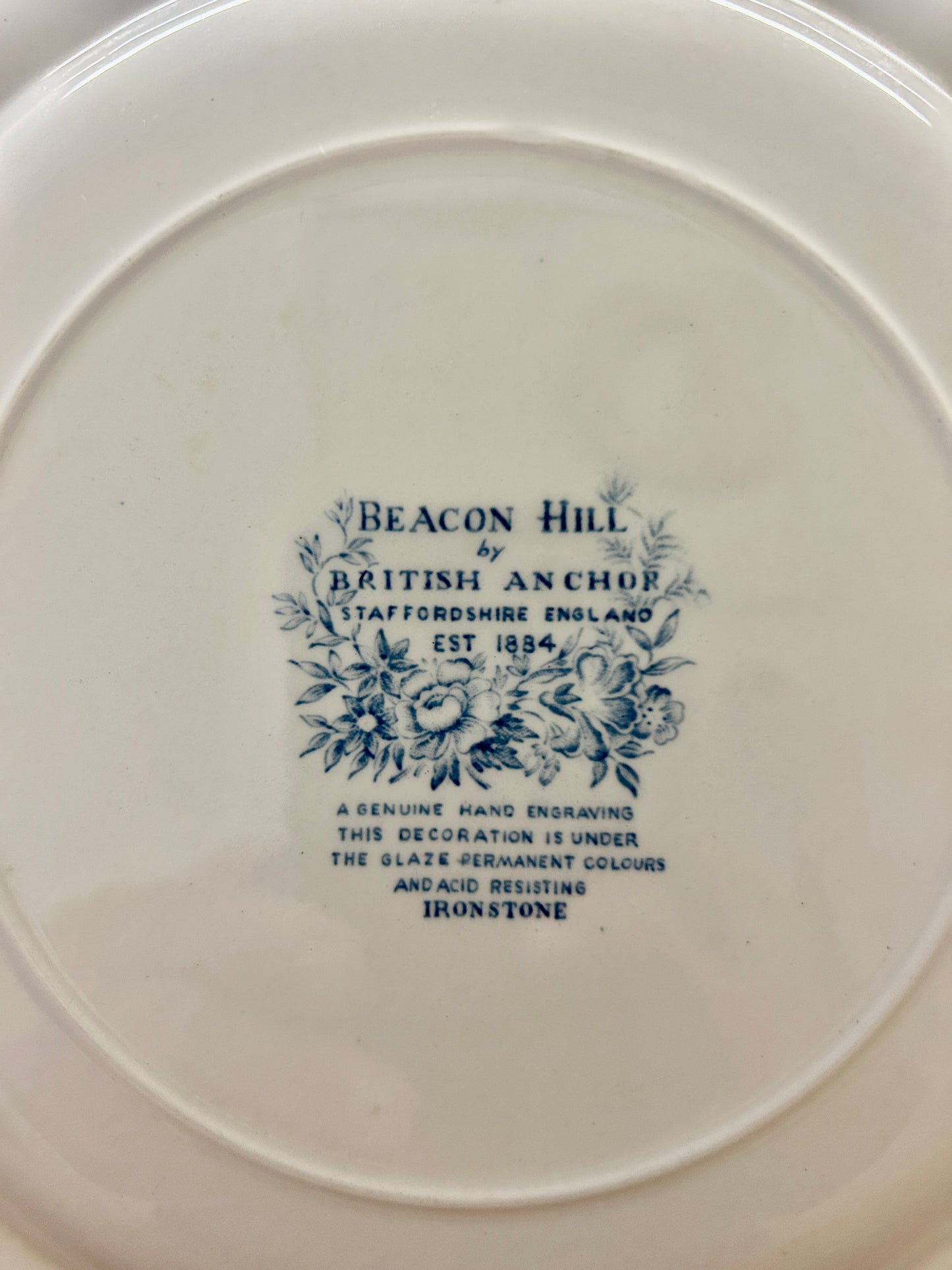 Blue & White British Anchor Beacon Hill Plate England, 10"