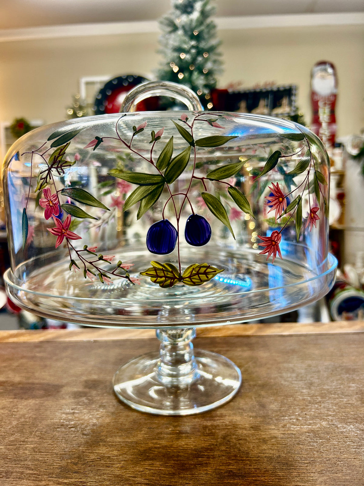 Clear Handpainted Cake Stand w/ Dome, 11"