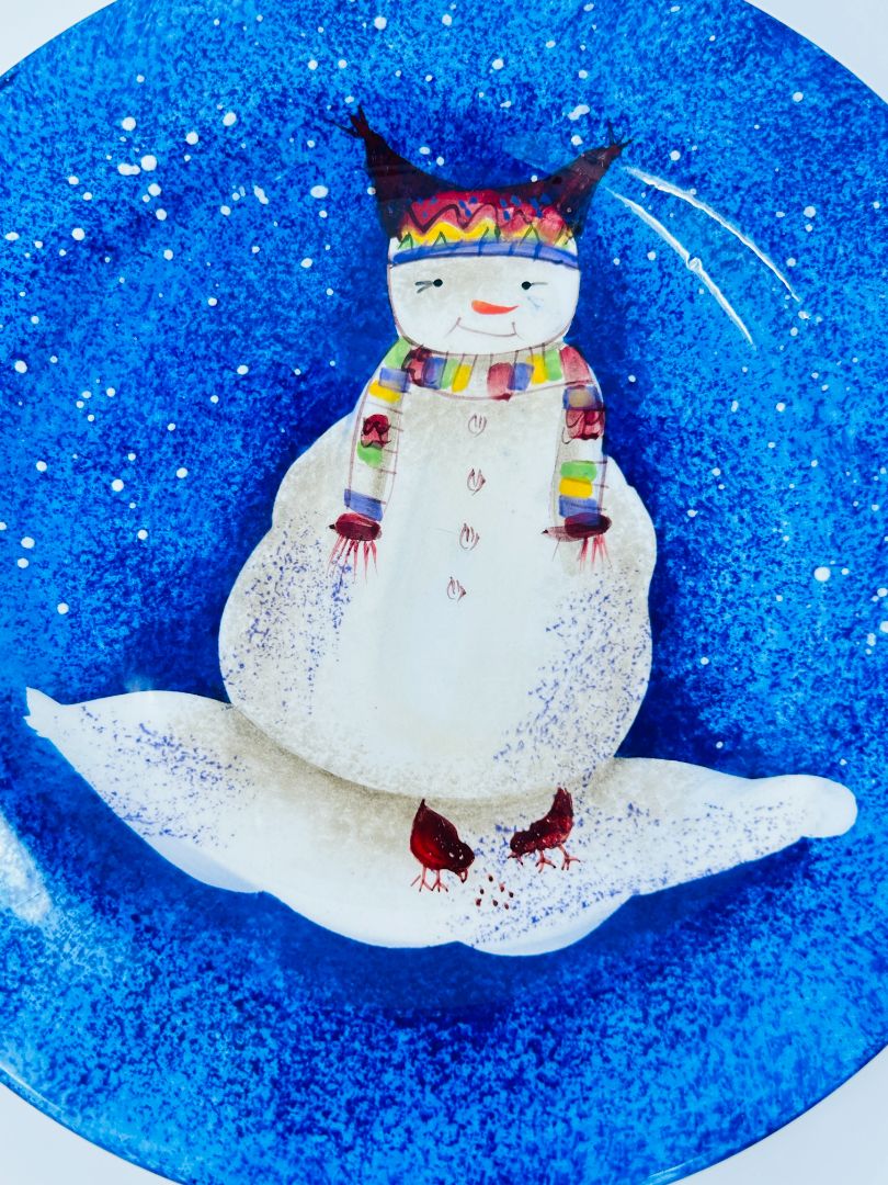 Sakura Snowmates Blue Snowman Plate, 8 1/2"