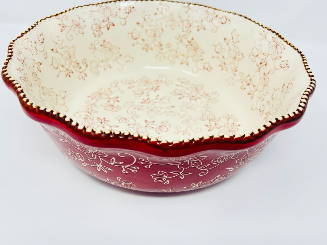 Temptations Floral Lace Cranberry Bowl 4 Qt